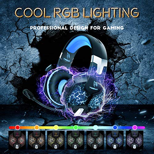 DM Gaming Headset, 7.1 Stereo Surround & 7 Colors LED Light Gaming Headset, Soft Memory Earmuffs Gaming Headphones with Noise Canceling Mic Compatible with PC/PS5/PS4/Xbox One/Switch