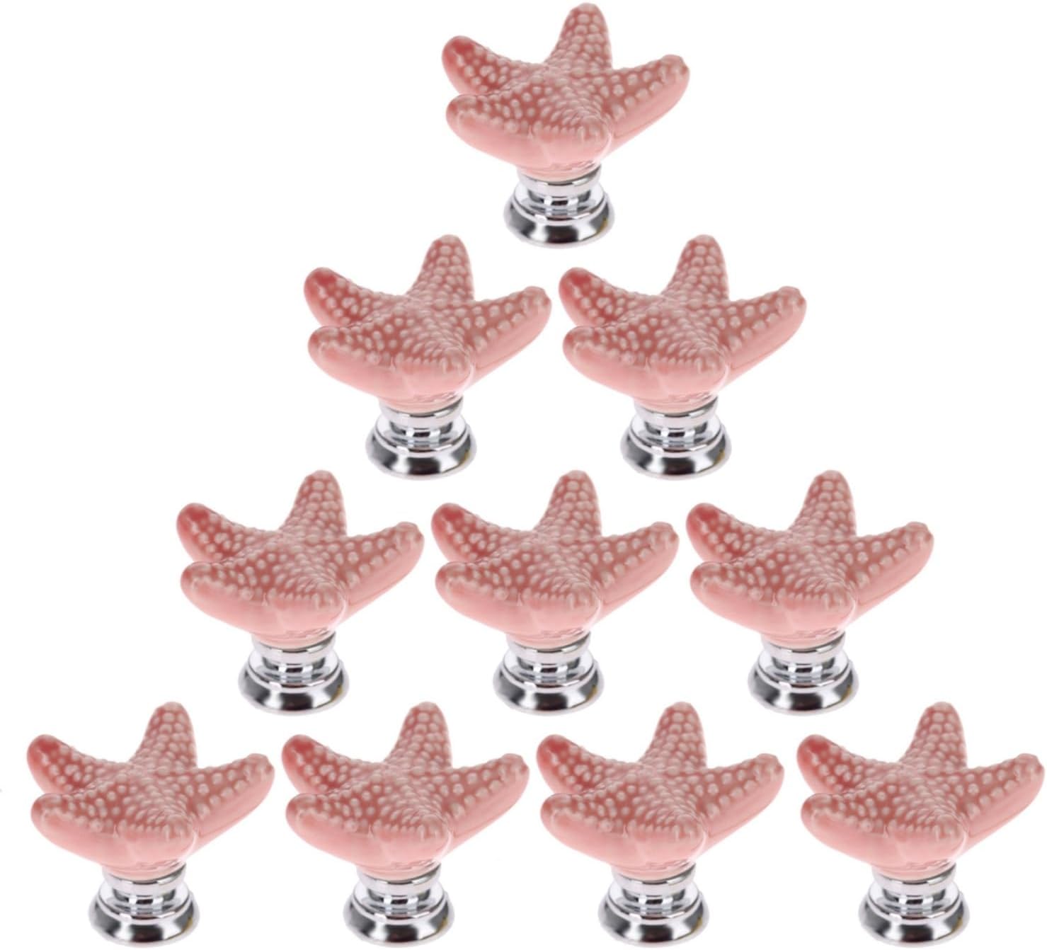 Ceramic Starfish Kitchen Cabinet Knobs Beach Drawer Pulls, 12 Pack, Pink | Nautical drawer knobs for update cabinets, bathroom vanities, nursery dressers, easy to install, mounting hardware included.