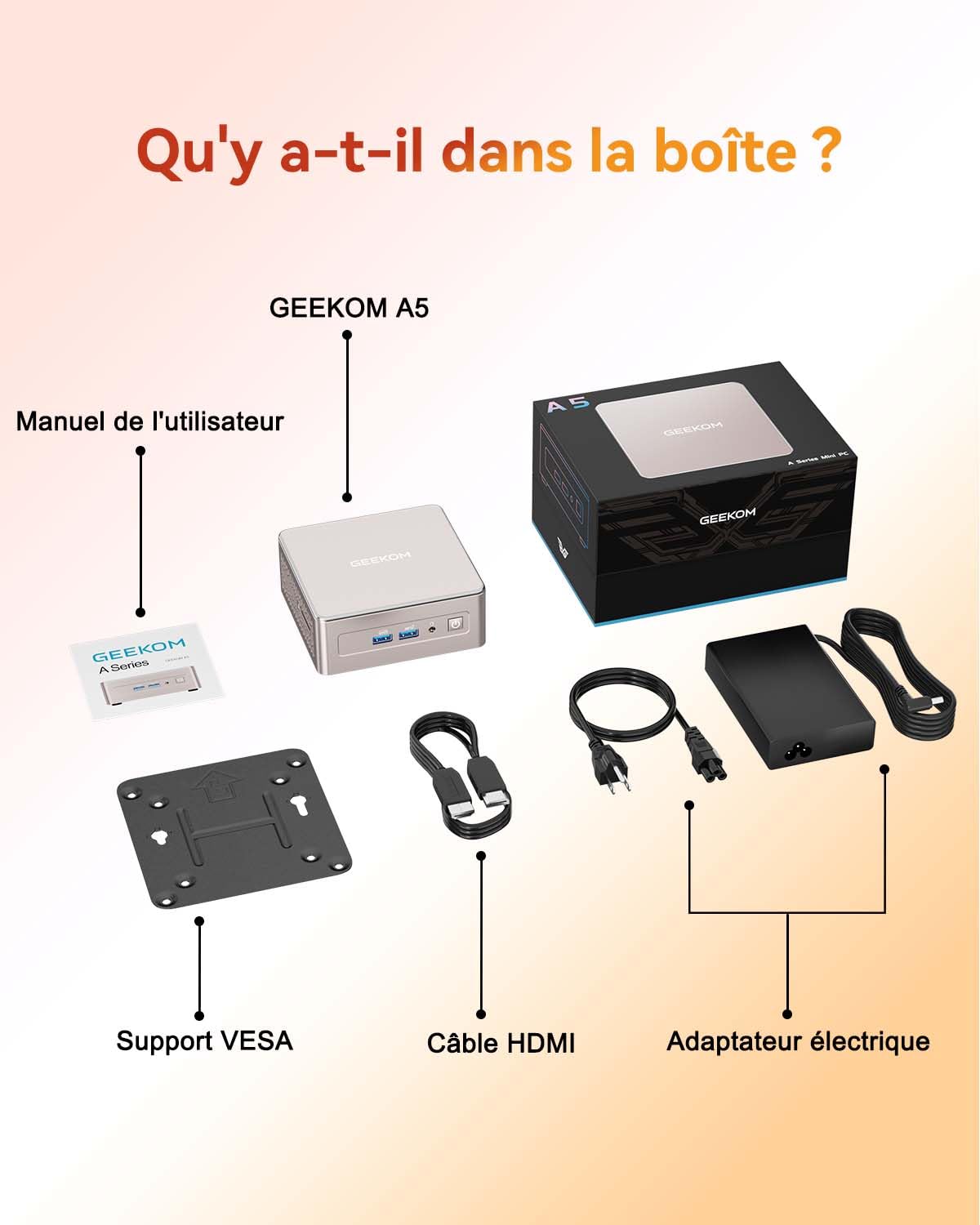 GEEKOM A5 Mini PC Nouveauté 2026 AMD Ryzen 5 7430U, 16Go RAM 512Go SSD (Évolutif), 2.5G LAN, Boîtier Métal, Mini Ordinateur NUC Silencieux, Lecteur SD, 4 écrans 8K, Windows 11 Pro pour Écoles/Bureaux