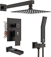 Vista 21 de SR SUN RISE Sistema de ducha cuadrado de metal de 8 pulgadas con boquilla de bañera, juego de grifo de ducha de bañera, cabezal de ducha de lluvia