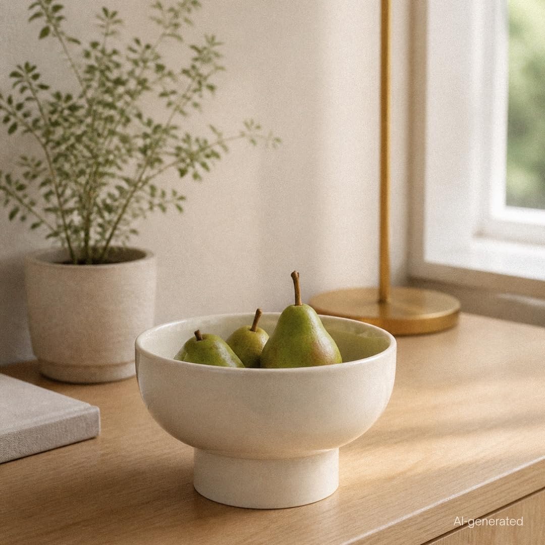 WENSHUO Pedestal Bowl, Decorative Ceramic Fruit Bowl, 5.5 in,Creamy Beige