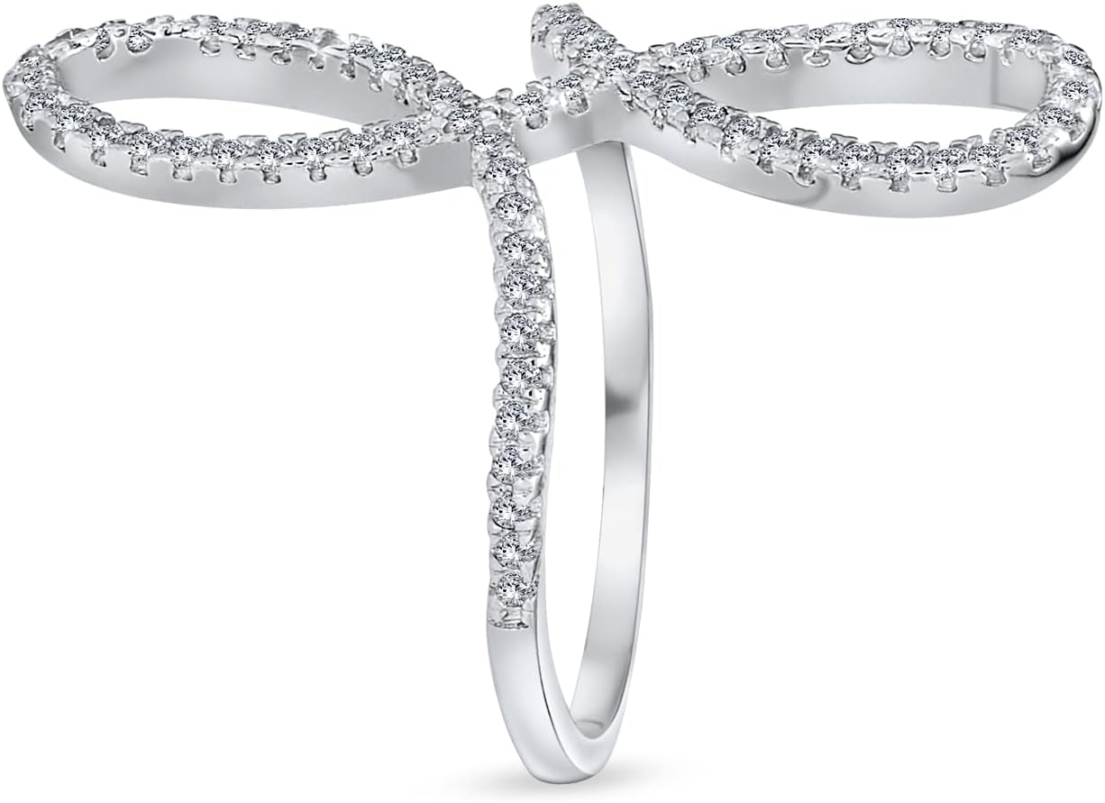 Bling Jewelry Simple Romantic Large Pave Cubic Zirconia Elegant Full Finger Armor CZ Statement Swirl Infinity Ring For Women Teen.925 Sterling Silver
