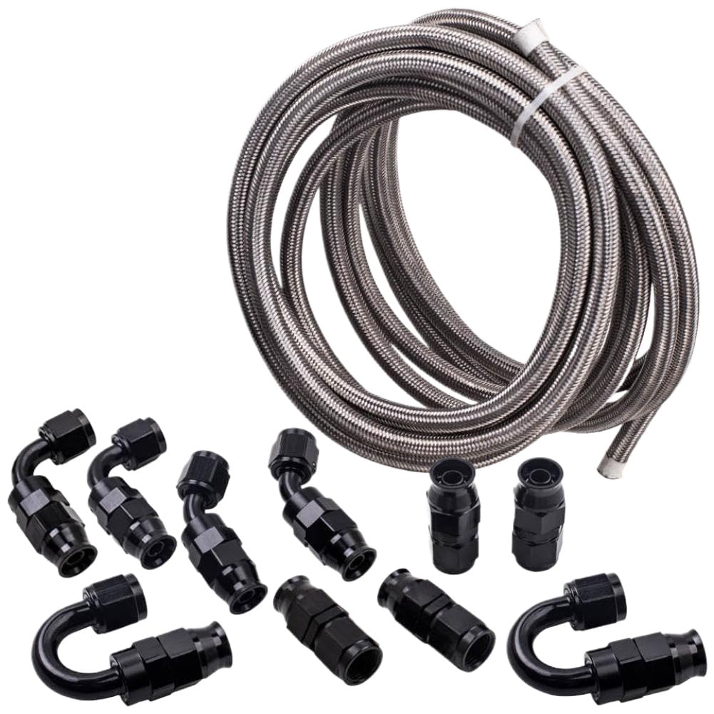 AN6-6AN 20FT/6M Stainless Steel PTFE Braided Oil Fuel Hose Line Fitting Kit