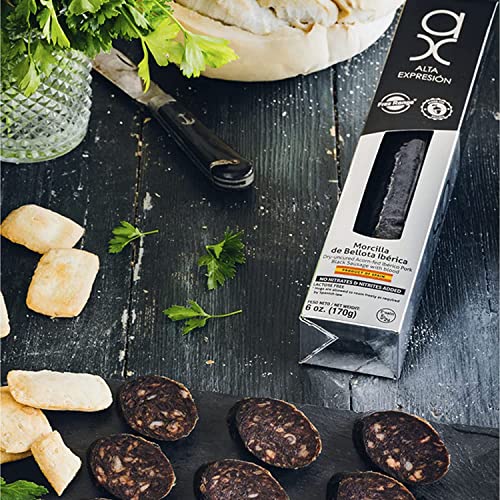 Morcilla De Bellota Iberica Alta Expresion (Dry-Cured Acorn-Fed Iberico Pork Black Sausage With Blood) 6 Oz. Nitrates & Nitrites Free. #TOP2