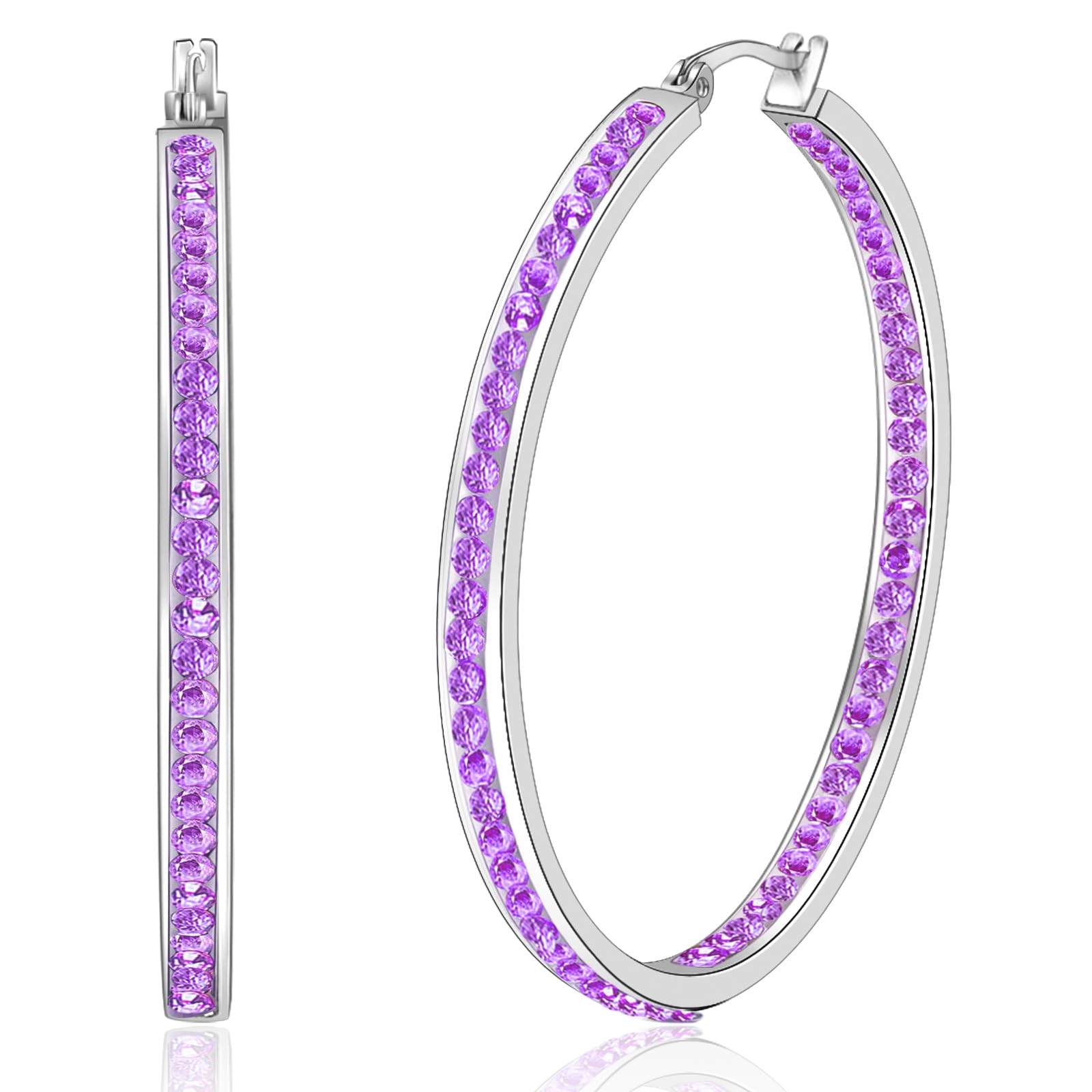 Large Rose Gold Stainless Steel Hoop Earrings for Women, Big Hypoallergenic Hoops Earring ARSKRO Huge Cubic Zirconia Rhinestone Crystal Basketball