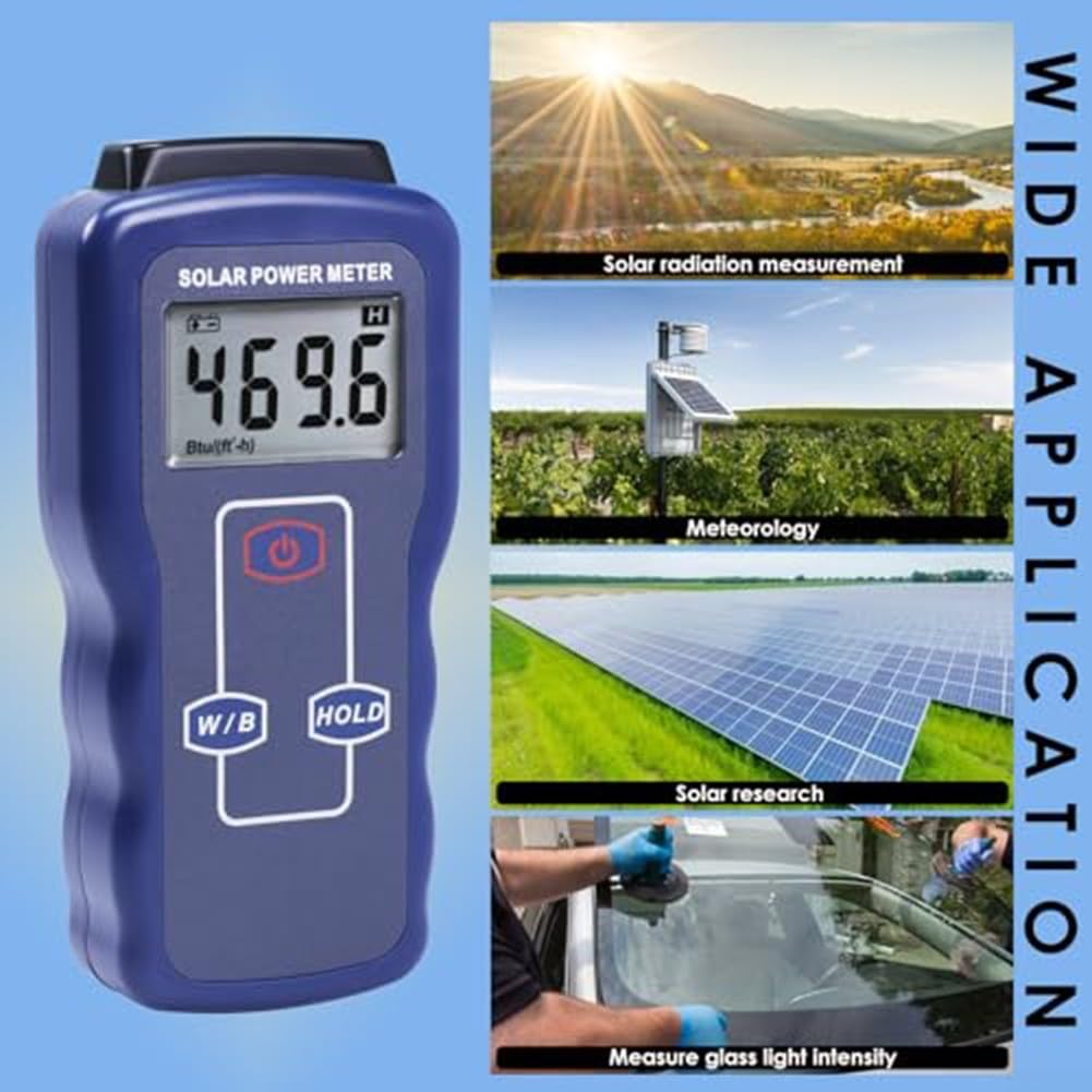 Misuratore di energia solare digitale,Tester di irradianza solare 340-1100nm,Radiometro ad alta precisione per test del pannello,Display LCD con funzione Hold