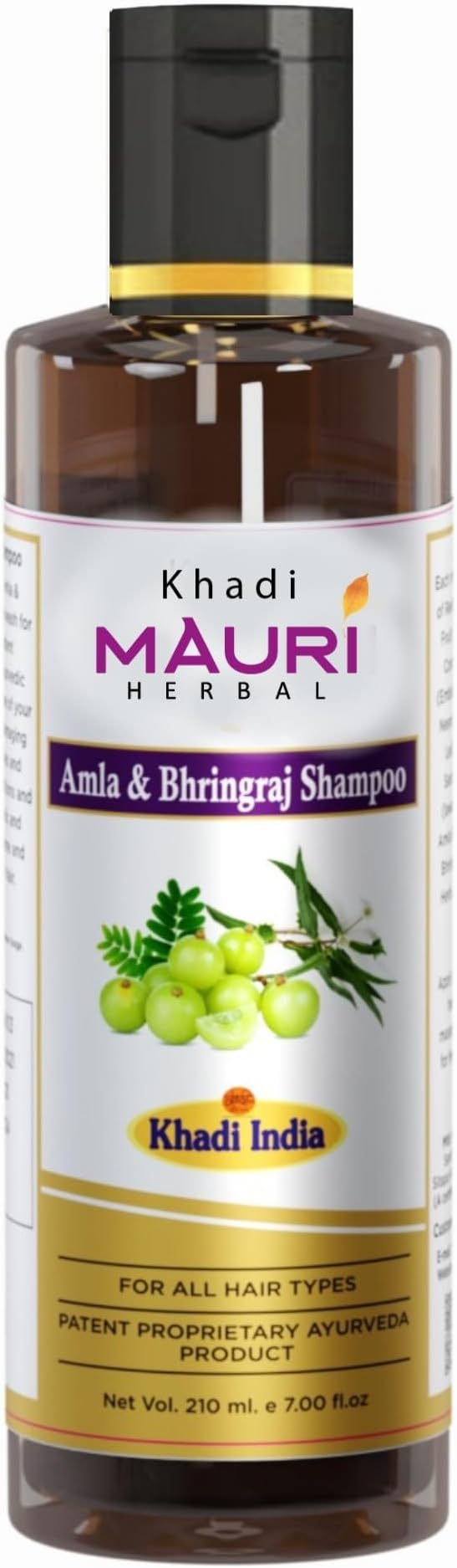Khadi Mauri Herbal Amla and Bhringraj Herbal Shampoo - Prevents Hairfall & Damage, Strengthens Roots & Hair Follicles - Enriched with Natural Ingredients - 210 ML