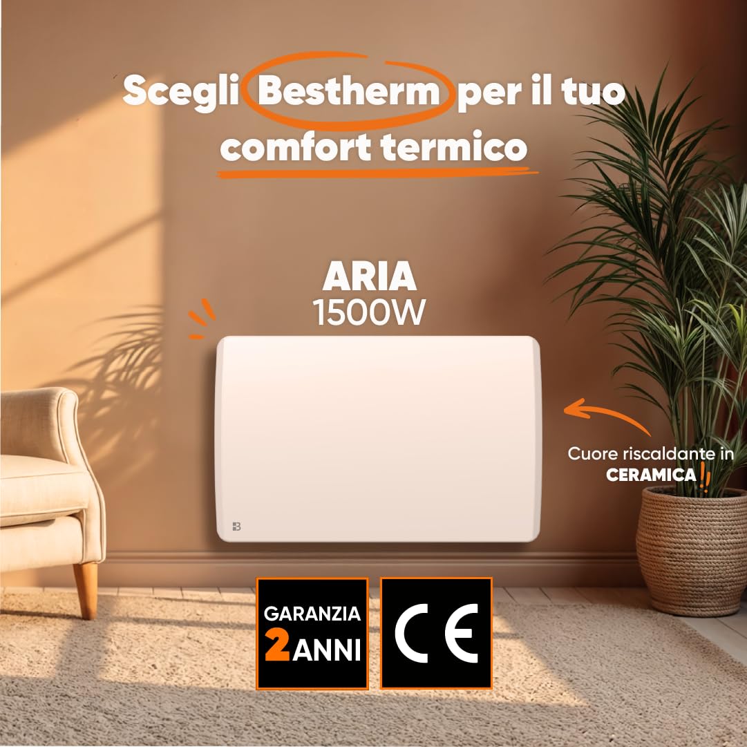 BESTHERM - Radiatore elettrico fisso a inerzia secca ceramica 1500W Bestherm ARIA orizzontale bianco