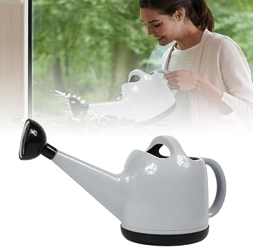 1 Gallon Watering Can, Plastic Flower Watering Can with Long Spout and Detachable Sprinkler, Easy-Pour Garden Watering Pot for Indoor Outdoor Plants and Flowers Grey