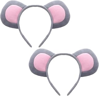 2 Pcs Halloween Mouse Ears Headband Gray Mouse Hair Hoops Bands Animal Headpiece Hairband Women Christmas Wedding Holiday Festival Parade Masquerade Cosplay Dress Up Birthday Party Accessories