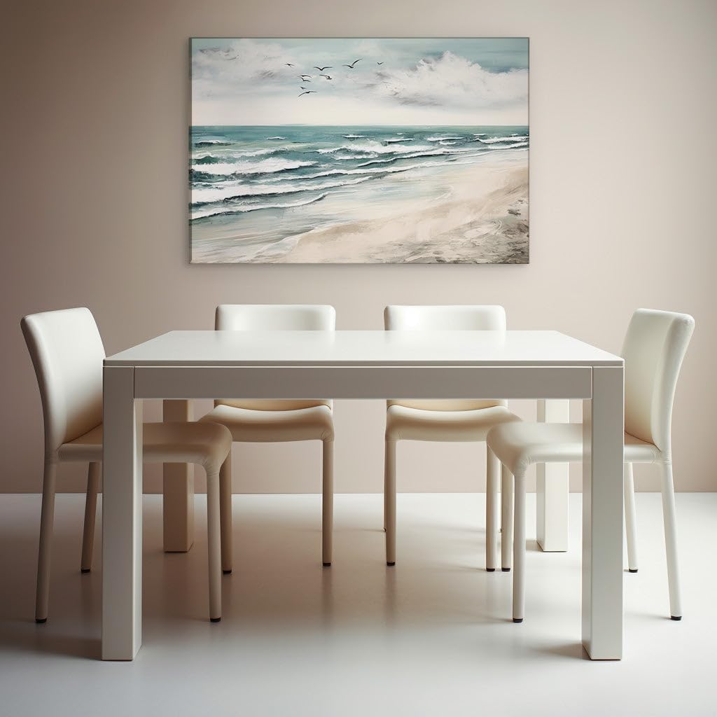 Canvas for Living room. Painted Serenity: Bringing the Beach to Life with Three-Dimensional Artistry, 27 x 18 inch Canvas Wall Art - Contemporary Masterpieces - Modern Home Decor