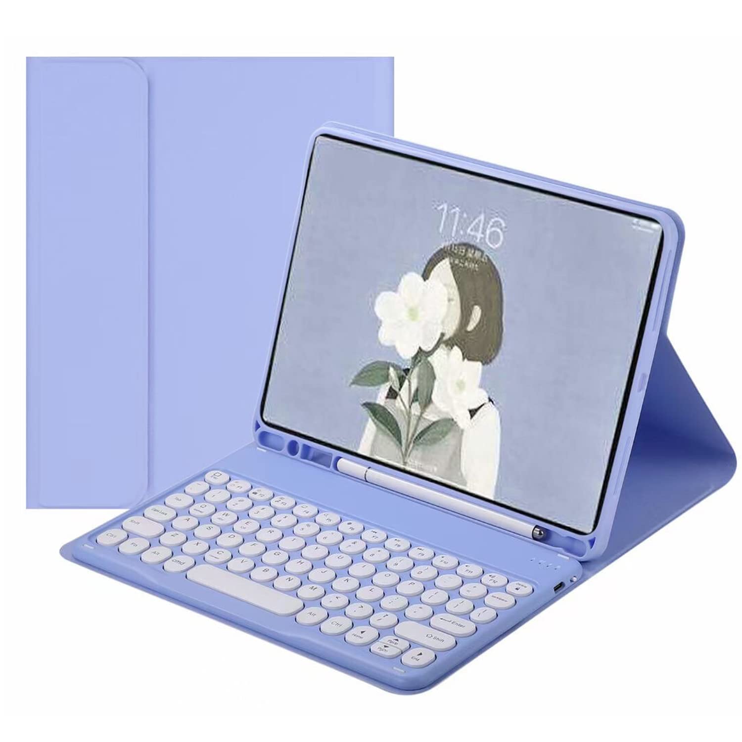Etui na klawiature do iPad Mini 5 (5. generacja 2019) / Mini 4/3/2/1, klawiatura QWERTZ, bezprzewodowa klawiatura magnetyczna z ochronnym, etui na klawiature do iPad Mini 7,9 cala, Fioletowy