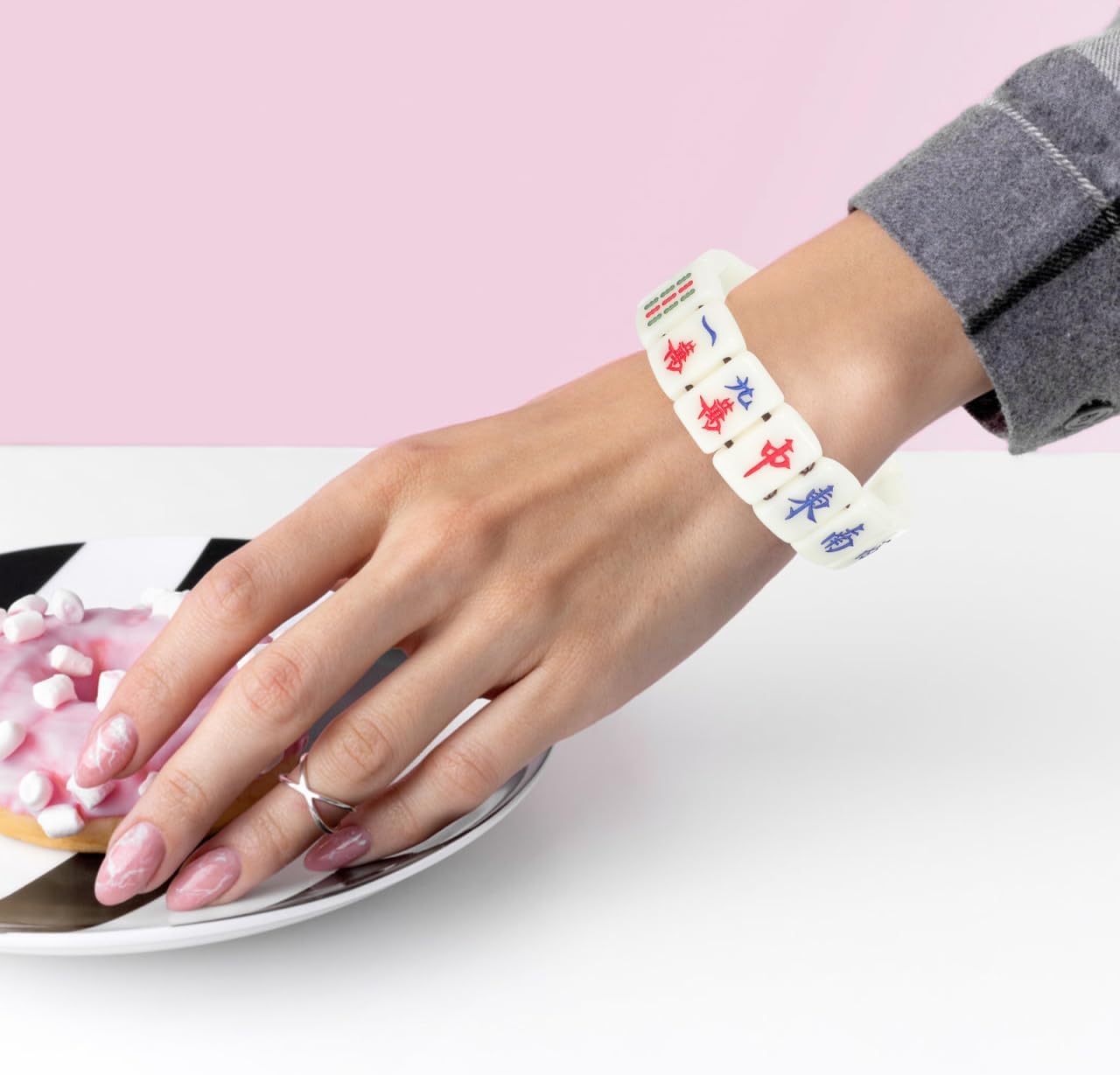 Angoily Mahjong Bracelet, Mahjong Mini-Tiles Stretchy Bracelet, Elastic Stretchy Wrist Chain Jewelry for Women Men Couples Jewelry Valentine S Day