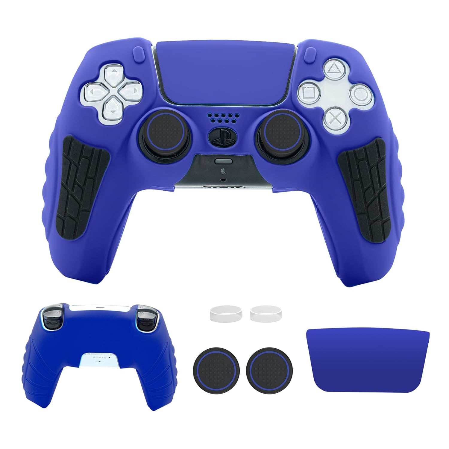 ECHZOVE PS5 Controller Silicone Case Blue Durable Anti-Slip PS5 Controller Cover with Customizable Joystick Accessories
