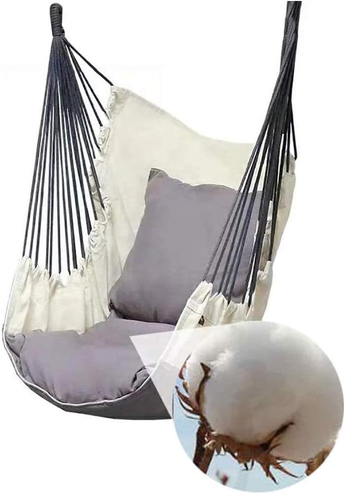 Outside Hammock Chair Canvas Fabric Hanging Swing Seat for Kids Bedroom, Outdoor Patio & Tree - Load 200kg