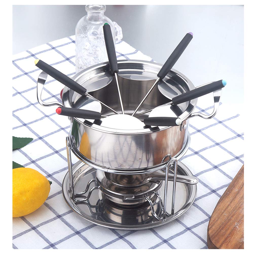 Jinfanshurich Set Fonduta Cioccolato Ceramica - 4 Forchette 4 Piatti Con Vassoio Legno