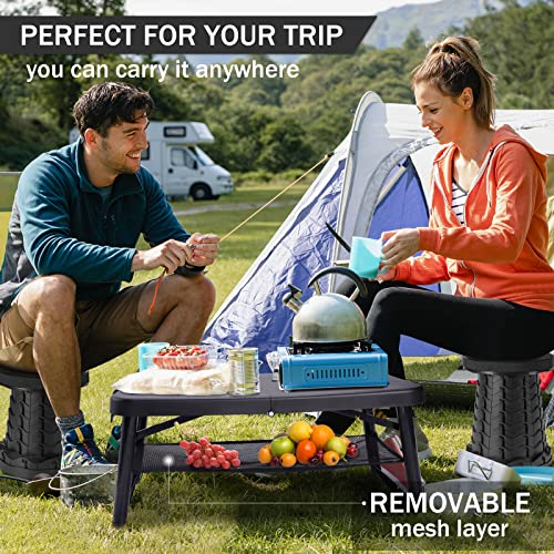 Small Folding Camping Table Portable - Adjustable Height Table With Collapsible Stool And Mesh Layer Foldable Table Lightweight With Carry Handle For Outdoor Hiking Camp Bbq Picnic Beach Cooking #TOP7