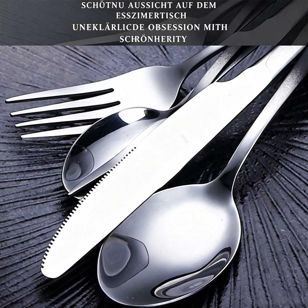 6 Personen Besteck Set 30-teilig, 304 Edelstahl, Matt-Schwarz Griff, Hochglanzpoliert Silber