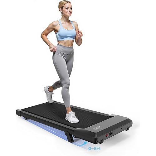 SupeRun Under Desk Walking Pad with Incline, 2.5HP Quiet Treadmill for Home Office & Standing Desks, 300 LBS Capacity Portable Walking Machine with Remote