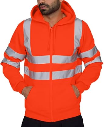 Mens High Visibility, Luminous Fluorescent, Reflective, Safety, Hibis, Warm Thermal Fleece Jacket, Safety Fleece Outerwear, Workwear, Sweatshirt, Hoodie, Winter