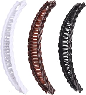 3Pcs Vintage Banana Hair Clips, Non-Slip Hair Claw Grips, Black White Brown Neutral Hair Accessories, Barrettes for Thick Long Hair Women Girls