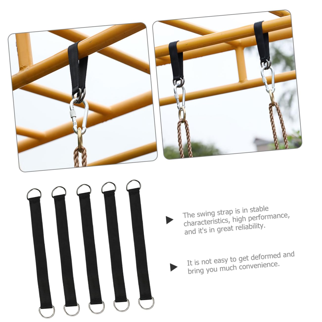 ibasenice 5 Ensembles Sangle De Boucle Swing De Plein Air Remplacement Balançoire Bretelles Sangles De Hamac Réglables Bracelets en Polyester Black 5 Pièces * 5