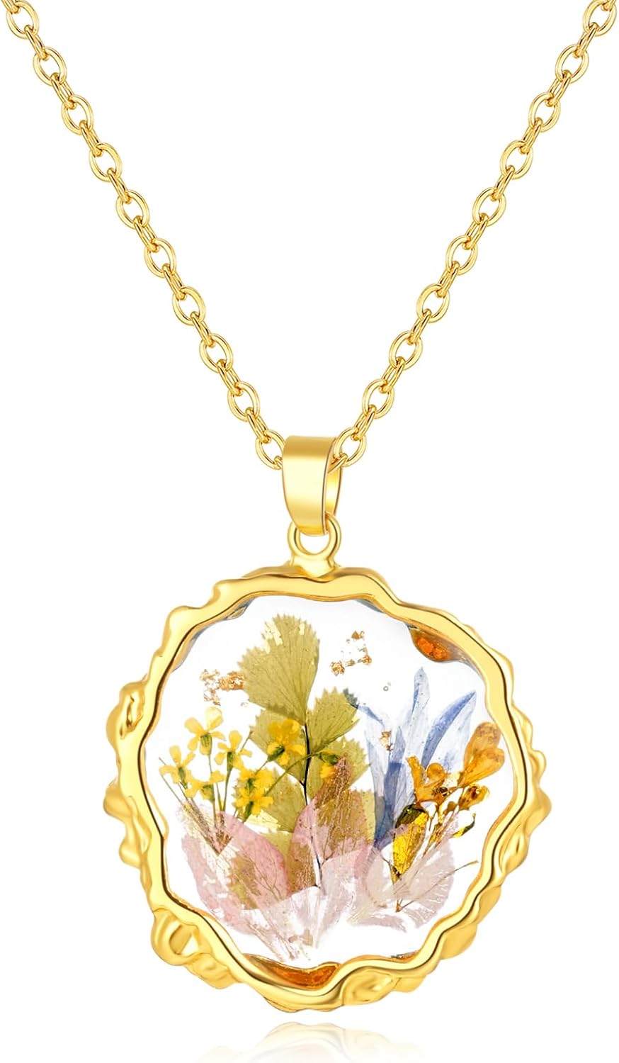 Hefestus Real Pressed Flower Necklace for Women, Handmade Boho Chic Dangle Design, Unique Floral Jewelry, Cute and Thoughtful Gift for Christmas, Valentine’s & Mother’s Day