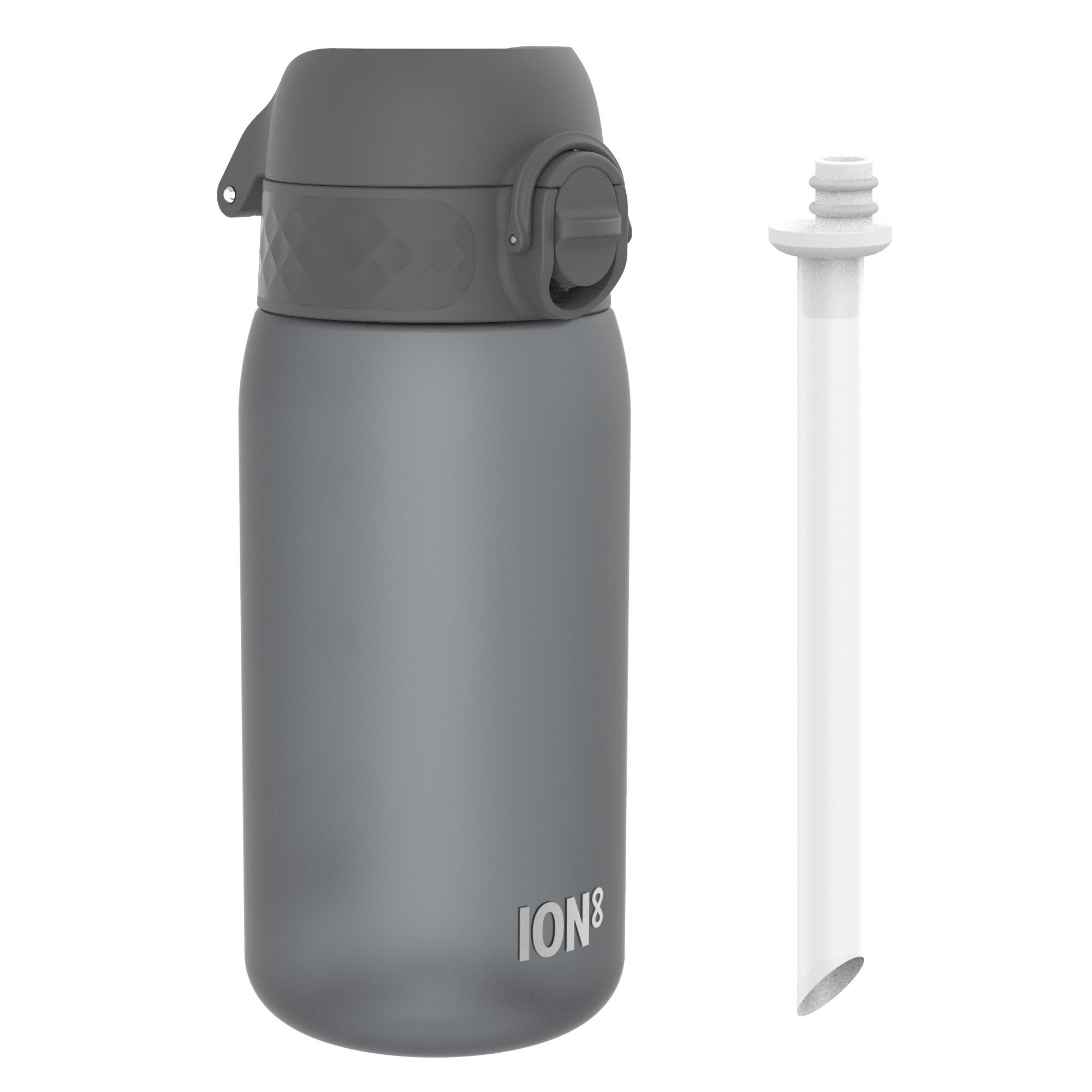 Ion8 Grey Leak Proof Small Water Bottle With Straw, Recyclon, 350Ml (12Oz)