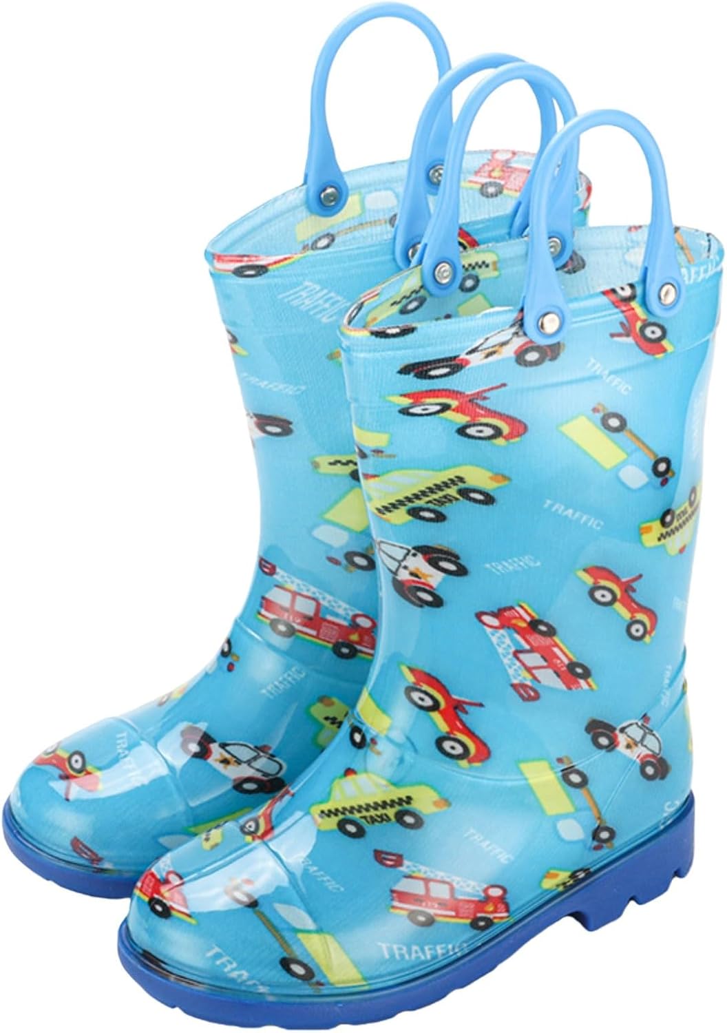 Kids Rain Boots with Easy-On Handles Waterproof Non-Slip Rainboots for Girls & Boys Fun Printed Outdoor Rubber Shoes