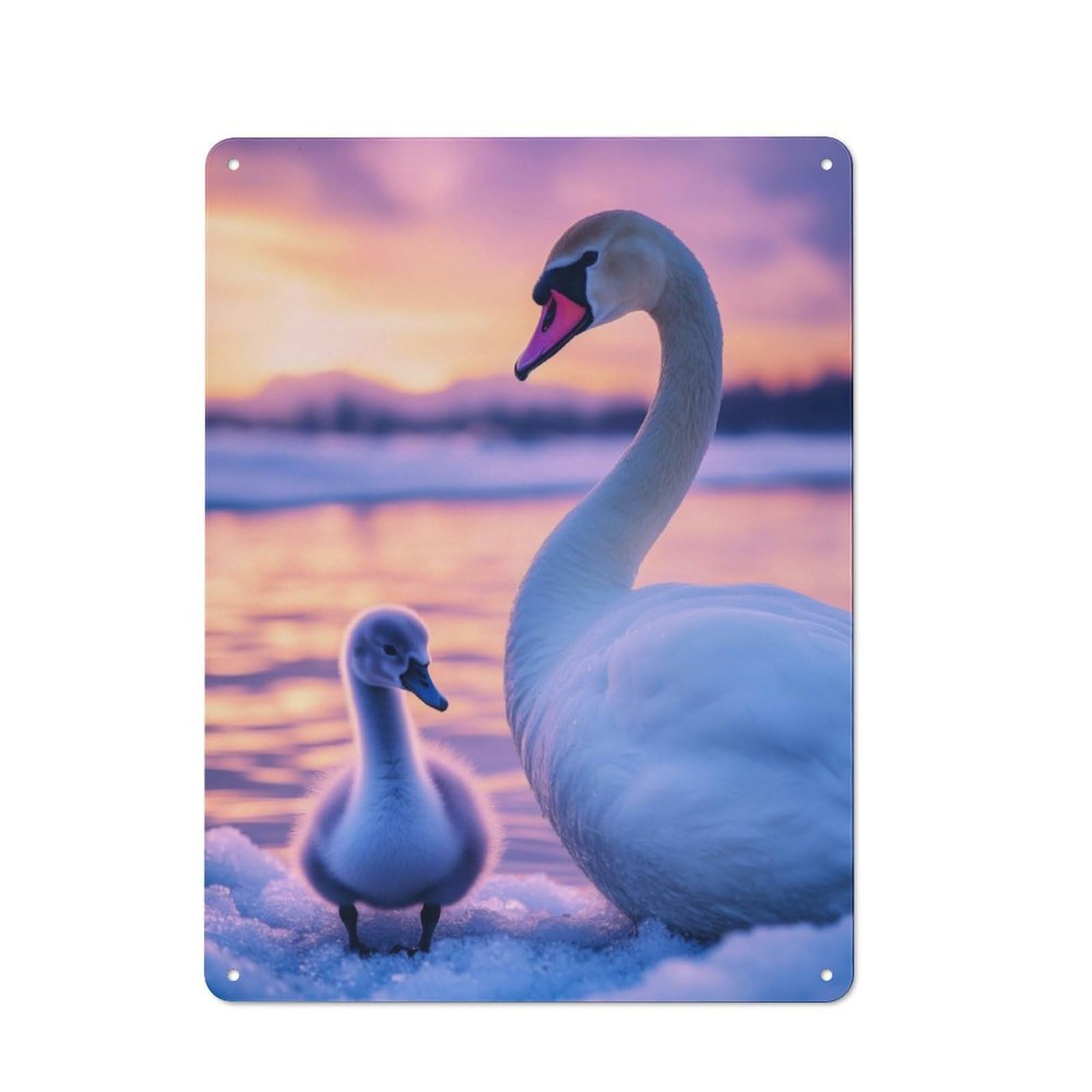 Junmoney Swan And Cygnet At Sunset Metal Sign 40X30cm With For Hallway Wall, Rustic Decor, Housewarming Present For People Styling Hallway