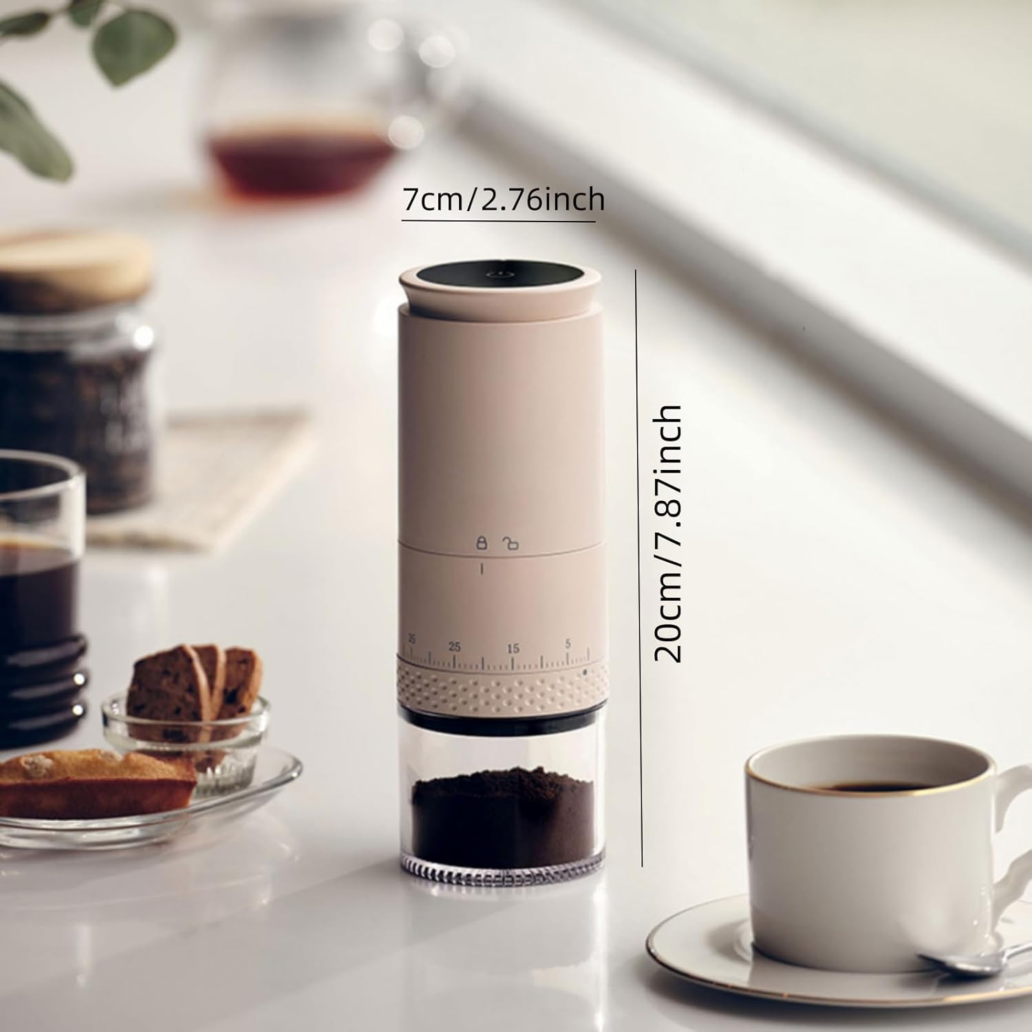 Portable Electric Coffee Grider with 40 Adjustable Levels Fine to Coarse Setting, Ceramic Conical Burr, for Home, Office, Travel, Camping, 1800mAH Rechargeable (light pink, ceramic burr)