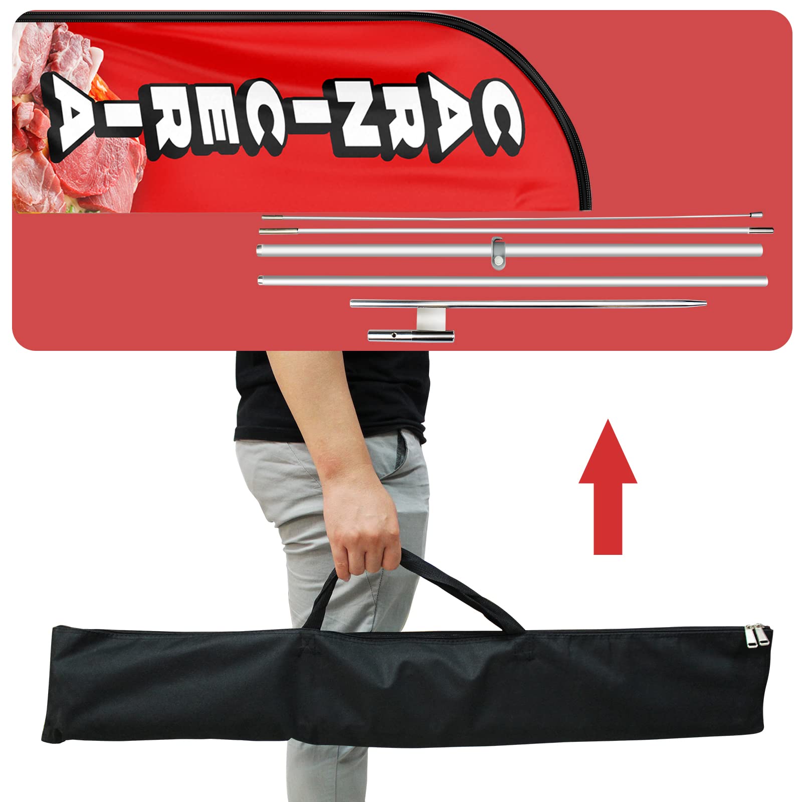 Bandera de Carniceria Swooper, bandera publicitaria de Carniceria de 11 pies con kit de poste, estaca de tierra, bandera de plumas para empresas y escaparates