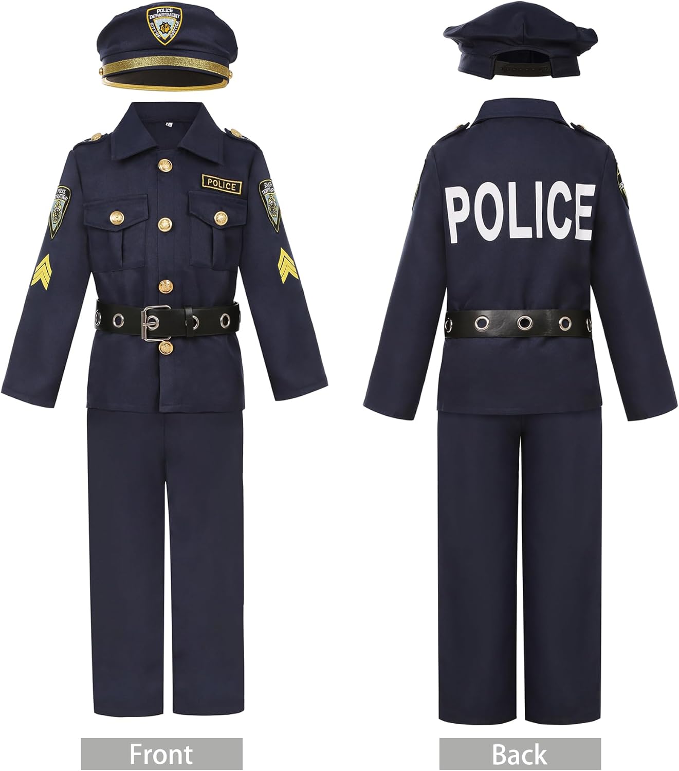 Police Costume for Boys Kids Uniform Cop Costume Halloween Dress Up Costume - Image 2