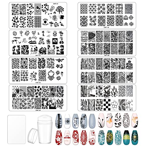 Nagel Stempelset, Nail Stamp Stencil Set 10 Pieces, Nail Stamping Set, Nail Art Stamping Schablone, Nails Art Stamping Plates, mit 1 Nagelstempel und 1 Nagelschaber, für Nail Art Cover