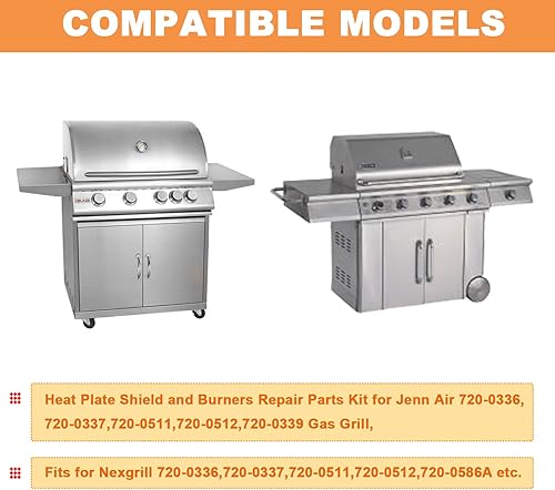 Miniatura 2 de Kit de piezas de reparación de quemadores y escudos de placa térmica de acero inoxidable para parrilla de gas Jenn Air 720-0336, 720-0337, 720-0511,