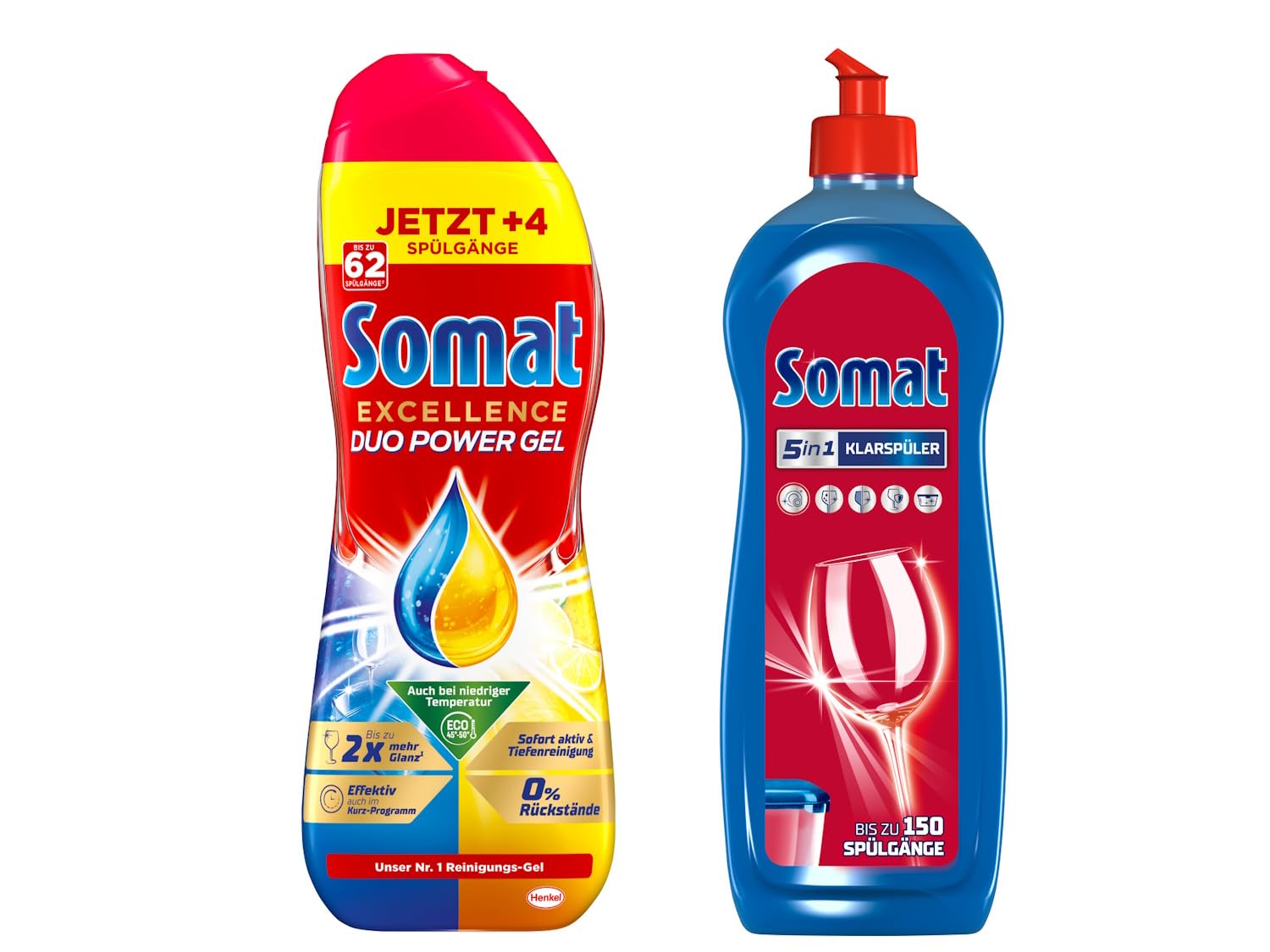 Somat Excellence Duo Power Gel Zitrone, Limette 58 WL & Somat Klarspüler, Extra-Trocken Effekt, Extra-Glanz | 750 ml (1er Pack)