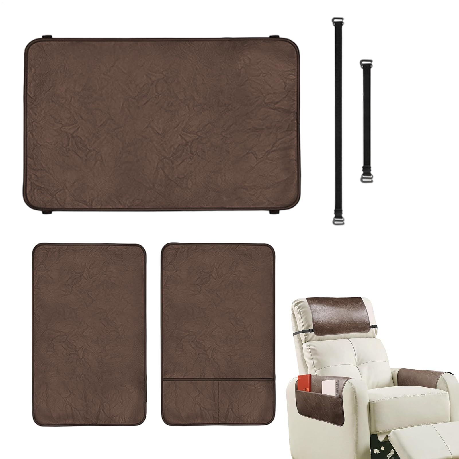 Lot de 3 housses d'appui-tête antidérapantes en cuir synthétique pour fauteuil inclinable - Lot de 3 housses d'appui-tête pour meubles - Housse de protection imperméable pour appuie-tête - Housse de