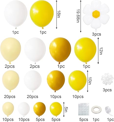 Miniatura 2 de Kit de arco de globos amarillos, guirnalda de globos de margaritas con globos de látex blanco y amarillo para niñas y mujeres, cumpleaños, baby