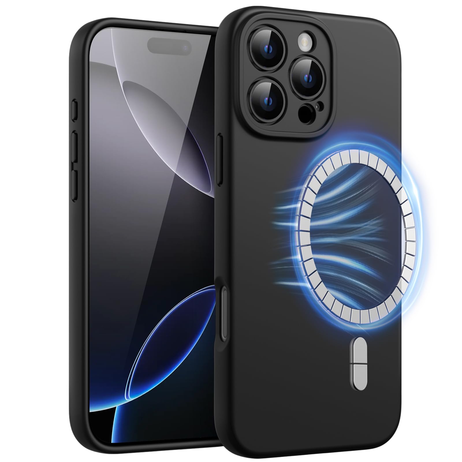 JETech Magnetic Silicone Case for iPhone 16 Pro Max 6.9-Inch, Compatible with MagSafe, Silky Soft Touch, Shock Absorbing Phone Cover with Camera Lens Full Protection (Black)