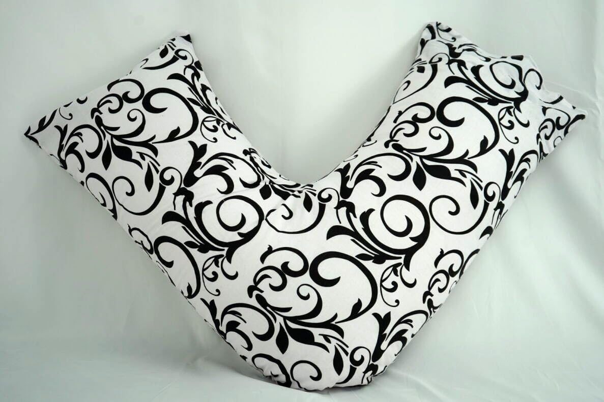 CHILIMILII V Shaped Orthopaedic Pillow with Printed Cover 74x34cm- Extra Filled with Virgin Hollow Fibre - Maternity & Pregnancy Support- Anti Allergy Triangle pillows for Adults (Pattern # 4)