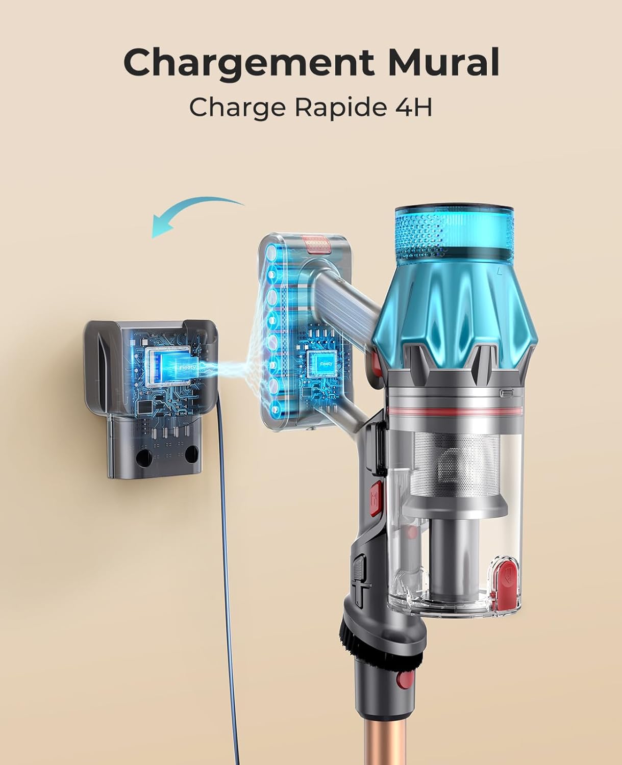 Fieety V7 vacuum charging on wall mount