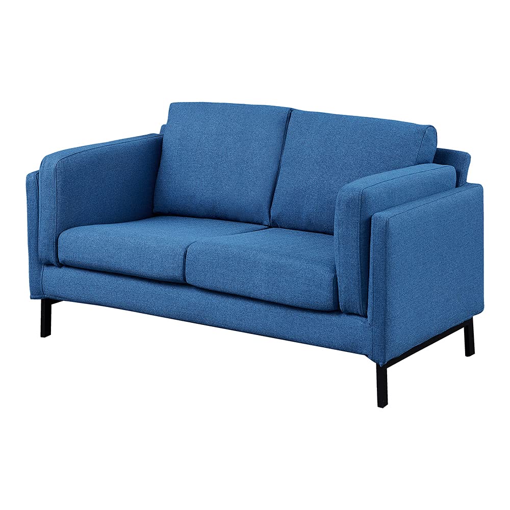 Panana Linen Fabric Sofa Settee Couch Modern Upholstered Compact Sofa with Metal Legs for Living Room Lounge Home Furniture (Blue, 2 Seater)