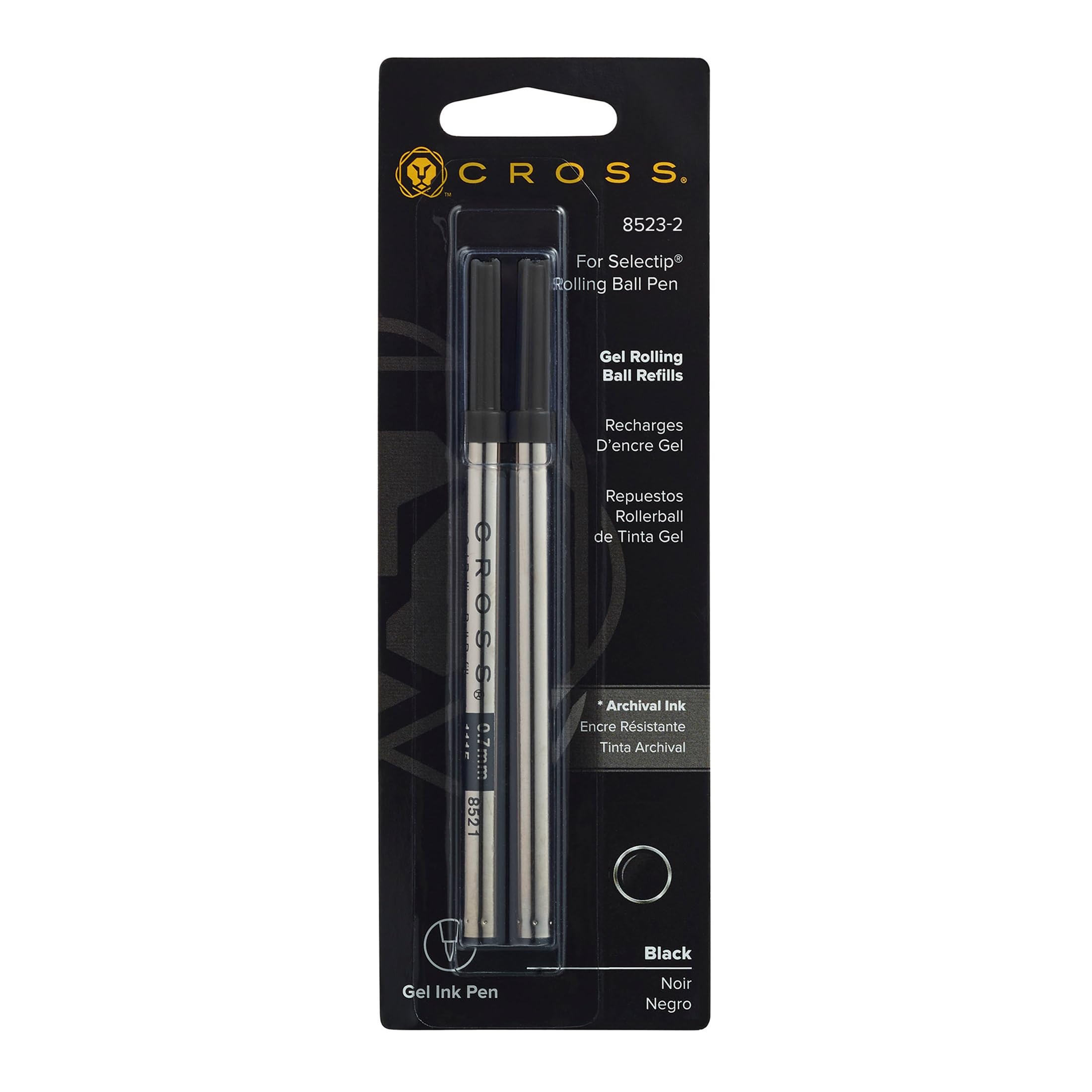 Cross 8523-2 Original Refill for Rollerball Gel Ink Cartridges, Compatible with a variety of Cross Rollerball Gel Pens, Black, (Pack of 2)