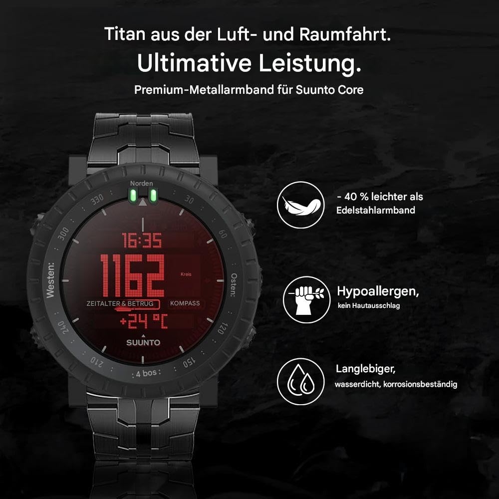 Correa de titanio compatible con Suunto Core, pulseras de repuesto de metal de titanio con hebilla segura compatible con Suunto Core Smart Watch para hombre, ligera