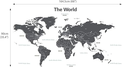 Miniatura 6 de DECOWALL DLT-1609GF - Calcomanías de pared para niños, diseño de bandera moderna, mapa del mundo gris, calcomanías de pared extraíbles para niños,