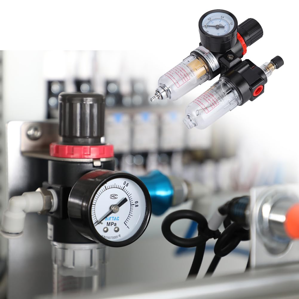 Joyzan Riduttore Pressione Aria Compressa, PT 1/4 Regolatore Pressione Aria Separatore Acqua Riduttore di Compressore Pneumatico Componenti Kit Regolatore Lubrificatore Olio Gas Processore per Pistole