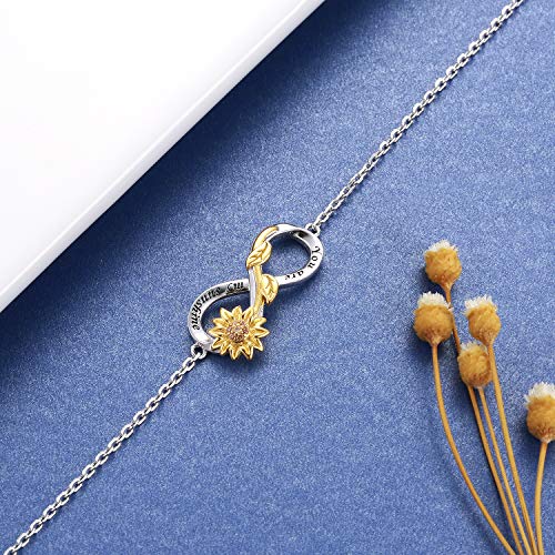 APOTIE You Are My Sunshine Sunflower Bracelet 925 Sterling Silver Infinity Flower Adjustable Jewelry Daughter Mother Gift for Women (Infinity Sunflower)3