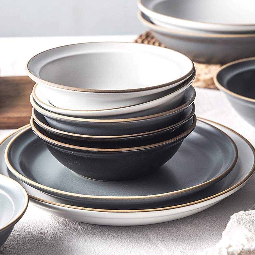 Ensemble de Vaisselle Moderne de Style Nordique avec Assiette à dîner Mate, Tasse à Petit-déjeuner, Bol, 46 pièces(