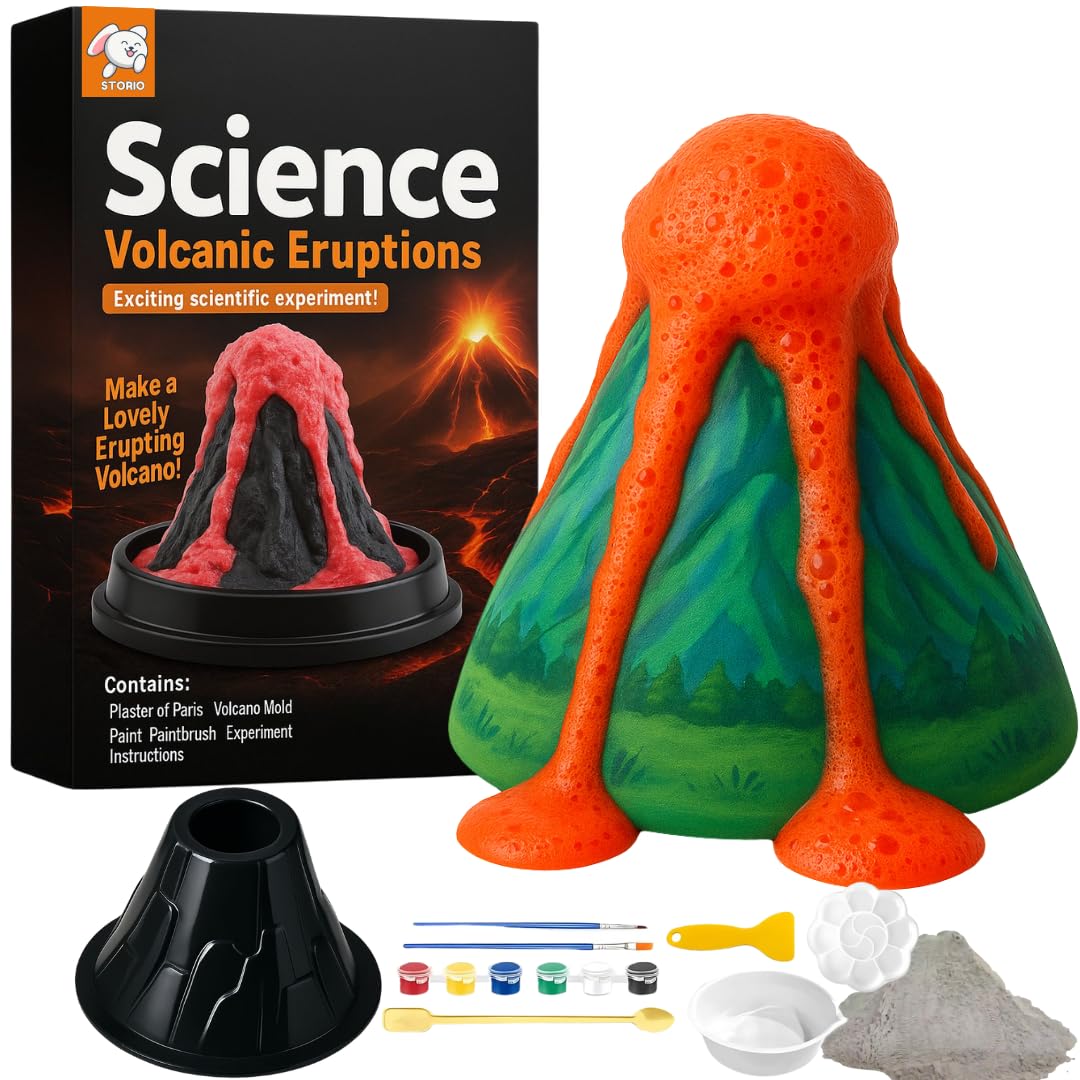 Storio Volcano Eruption DIY Science Kit for Kids | Make Your Own Volcano with Mold, Gypsum & Paint | Fun Learning Activity for Boys & Girls Age 5+ | STEM Educational Experiment Kit-image-43
