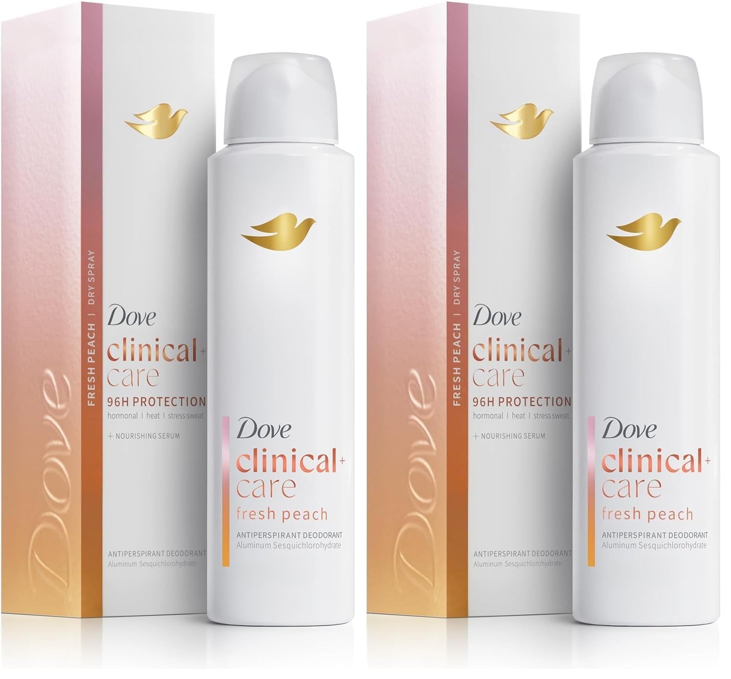 Dove Clinical + Care Antiperspirant Deodorant Dry Spray for Women Fresh Peach with Nourishing Serum 3.8 oz (Pack of 2)